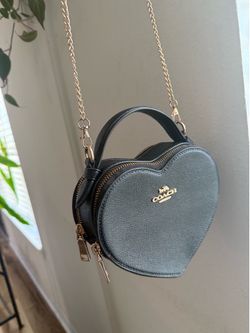 Coach Heart Women's Crossbody Bag Top Handle- Black Crossgrain Leather (CE652)