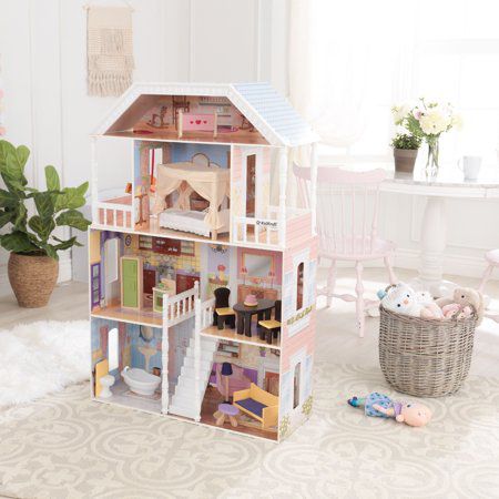 KidKraft Savannah Wooden Dollhouse, over 4 feet Tall with Porch Swing and 14 Accessories Multicolor - 32.25"L x 12"W x 49"H