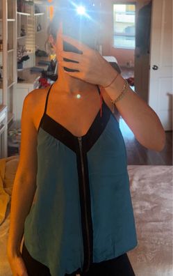 silence + noise Teal Zip-Front Cami with Black Trim