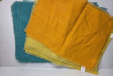 Hobby Lobby The Spring Shop Jute Placemats Set Teal Yellow Orange Fringe 13x18