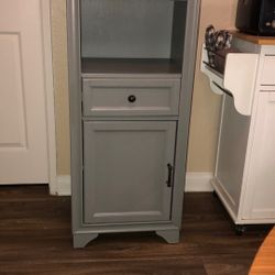 Bathroom/kitchen Storage Cabinet, Gray (distress Look) Adjustable Shelves, Excellent Condition, 18”w , 67.6”h, 15”d,  $200. or Best Offer, Call Marina