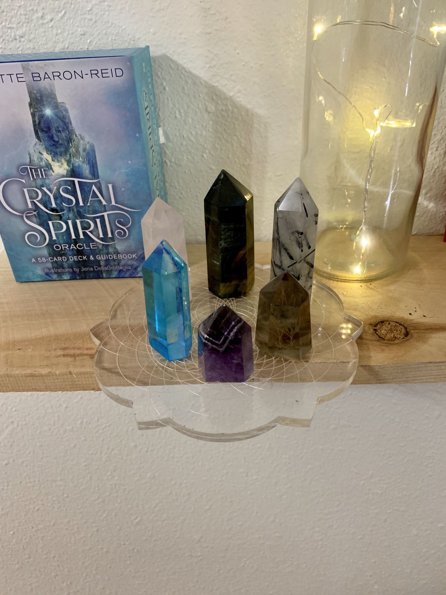 Healing Crystal Point with Sacred Geometry Grid