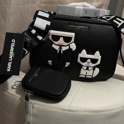 New Karl Lagerfeld  Black Purse 1 External Pocket Orig $178.00