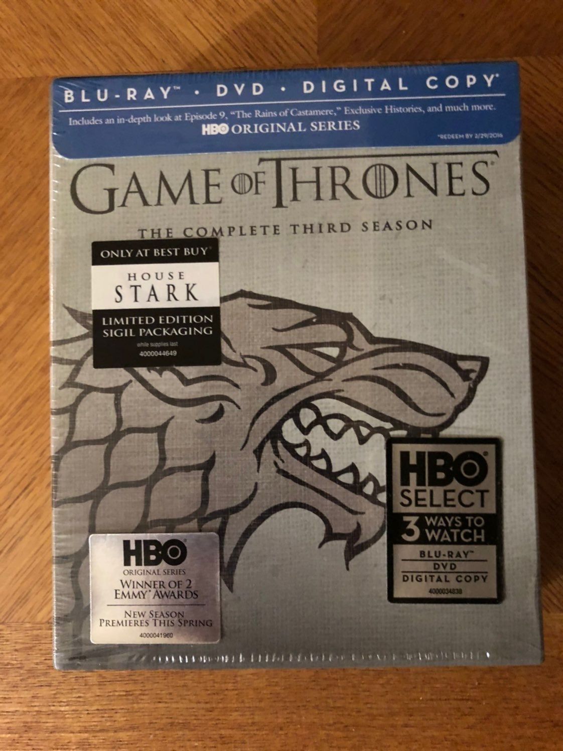 Game of Thrones Best Buy Exclusive House Stark Sigil Edition Blu Ray Season 3