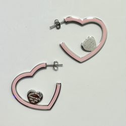 Pink Heart Silver Earrings 