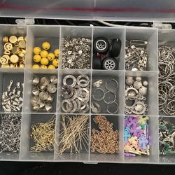 Jewelry Making Kit Storage Box With Beads, Earring Hooks, Key Chains, Pin Backs , Etc