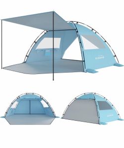 Beach Tent Sun Shelter with Canopy, 4-5 Person, Sky Blue UPF 50+ UV Protection, Easy Setup, Portable & Lightweight, Double Silver Coating, Pop Up Sun