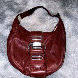 Michael Kors Gorgeous Maroon & Silver Leather Purse 
