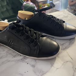 Louis Vuitton black leather sneakers rubber shoes 44 - 10.5 white soles