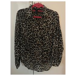 H&M Leopard Print Blouse Button Up Size 2