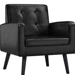 Weekend Special 💫Mid-Century Accent Chair, PU Leather Modern Upholstered Living Room Chair, Cozy Armchair 614138