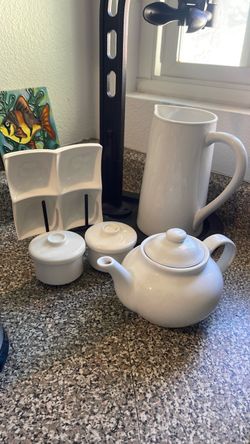 White Ceramic Tea Set with Pitcher