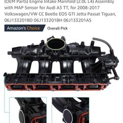 OEM Parts) Engine Intake Manifold (2.0L L4) Assembly with MAP Sensor for Audi A3 TT, for 2008-2017 Volkswagen/VW CC Beetle EOS GTI Jetta Passat Tiguan