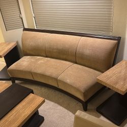 Brown Wood & Tan Fabric Couch