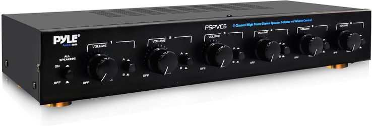Pyle 6Channel Speaker Selector- Premium Switch Box Hub Distribution System w/Individual Volume Control for Multi-Channel Amplifier Power, Controls Up 