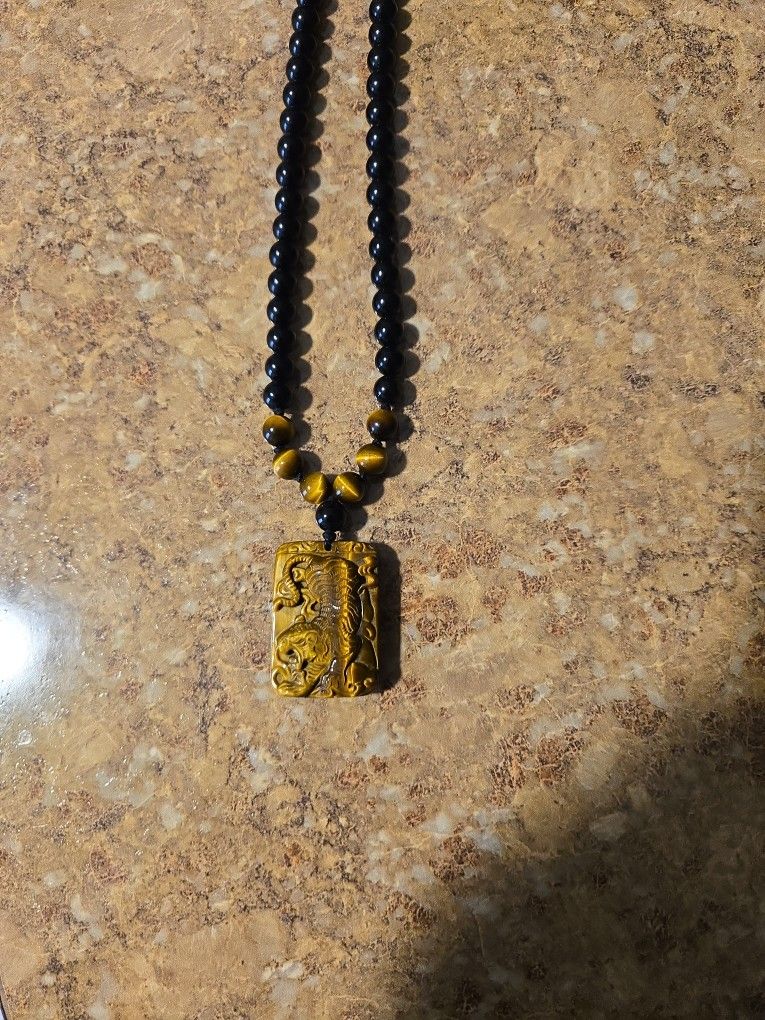 Tigers Eye Necklace WITH tiger Pendant