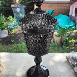 Indiana glass Tiara black diamond point candy dish with lid - $20


