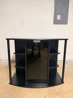 Black Curved TV Stand / Entertainment Center – Mirrored Cabinet