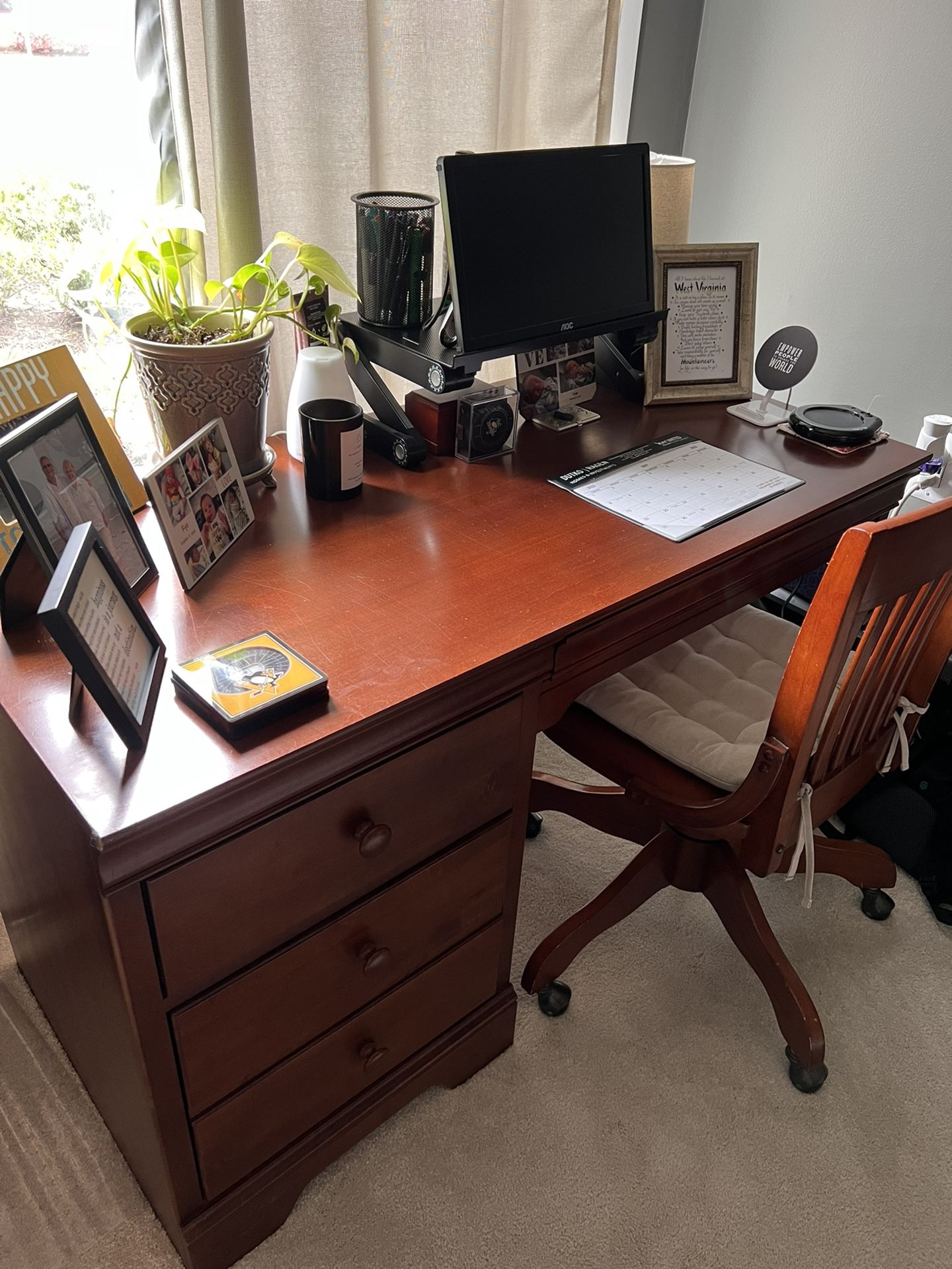 Amish Crafted, Solid Wood Computer Desk With Chair