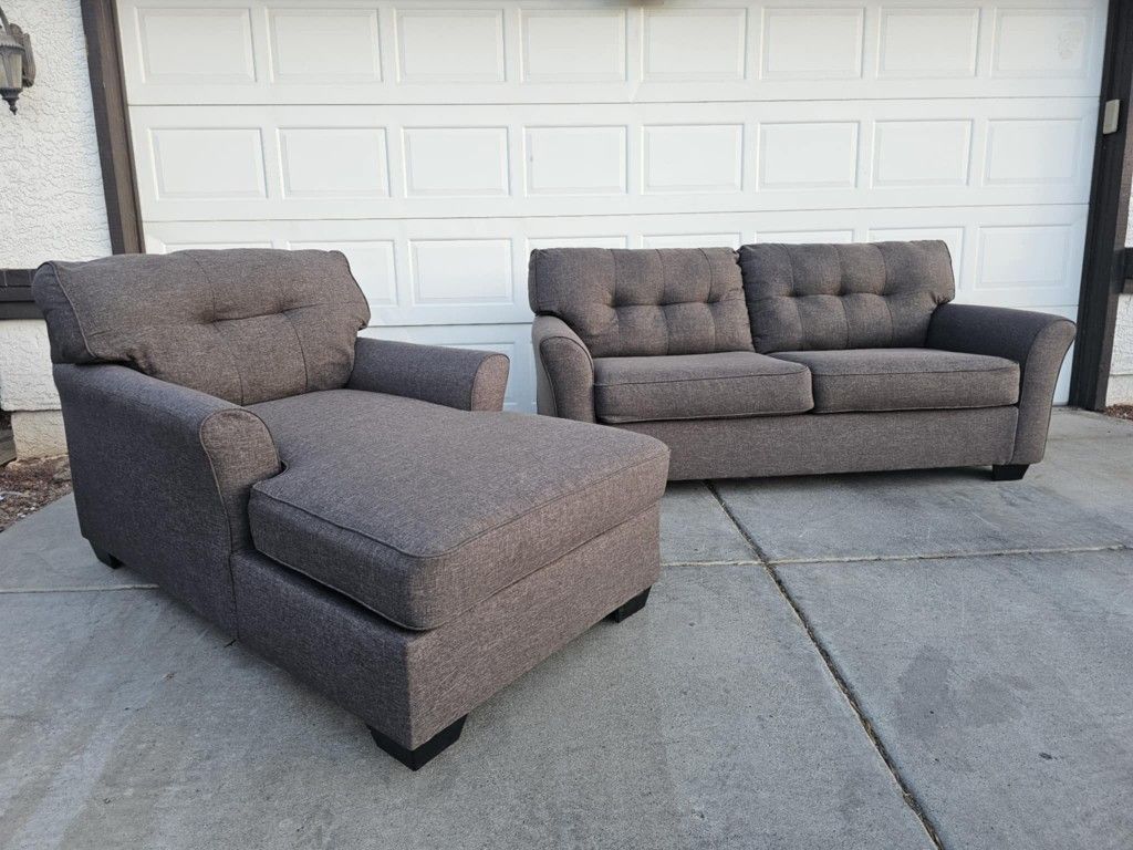 Nice Slate Grey Sofa Couch With Lounging Chaise 2pc
