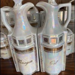 Antique Porcelain Canister Storage Jars and Spice Set