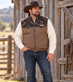 Cinch Men's XXL Brown Wool Blend Concealed Carry Vest Western Aztec Full Zip