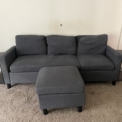 Teal Grey 3 Seater Couch With Ottoman