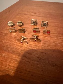 Cufflinks Vintage Men's Gold-Tone Lot of 5 Mixed Designs/Shapes