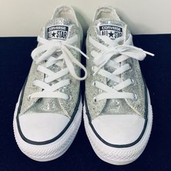 Converse Chuck Taylor style number 135851C All Star low top sneaker with a silver glitter finish - unisex women size 6 or men size 4 