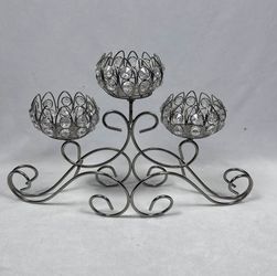 Silver Crystal Beaded 3-Cup Candelabra