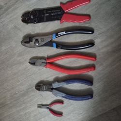 Mixed Lot of 5 Pliers Side Cutter Wire Stripper Snap Ring Handyman Tools