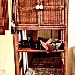 Vintage Boho Wicker Freestanding Bathroom Cabinet