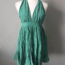 Women’s Green Open Back And Neck Tie Halter Short Dress Size XS