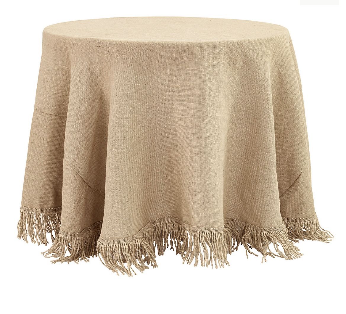 NEW Ballard Designs Essential Tablecloth Fringed Natural Burlap 90”