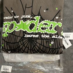 Sp5der Gray & Green Hoodie All Sizes 