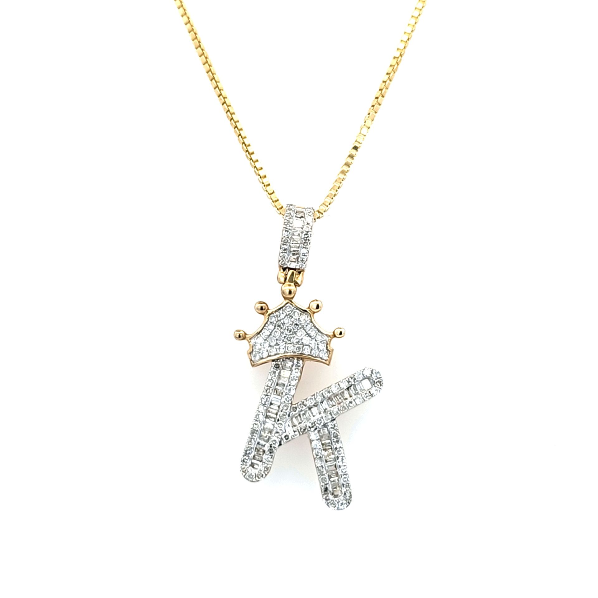 10K Crown Initial 'K' with 5/8 CTW and Box Chain