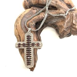 Large Sterling Garnet Adorned Necklace 