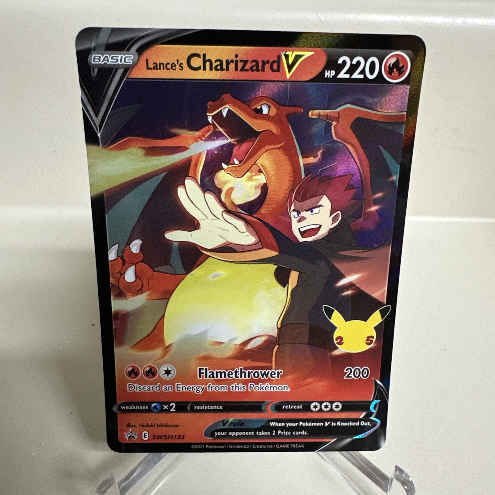 Lances Charizard v SWSH133 Promo Rare Pokemon Card Normal Sized, Mint Condition
