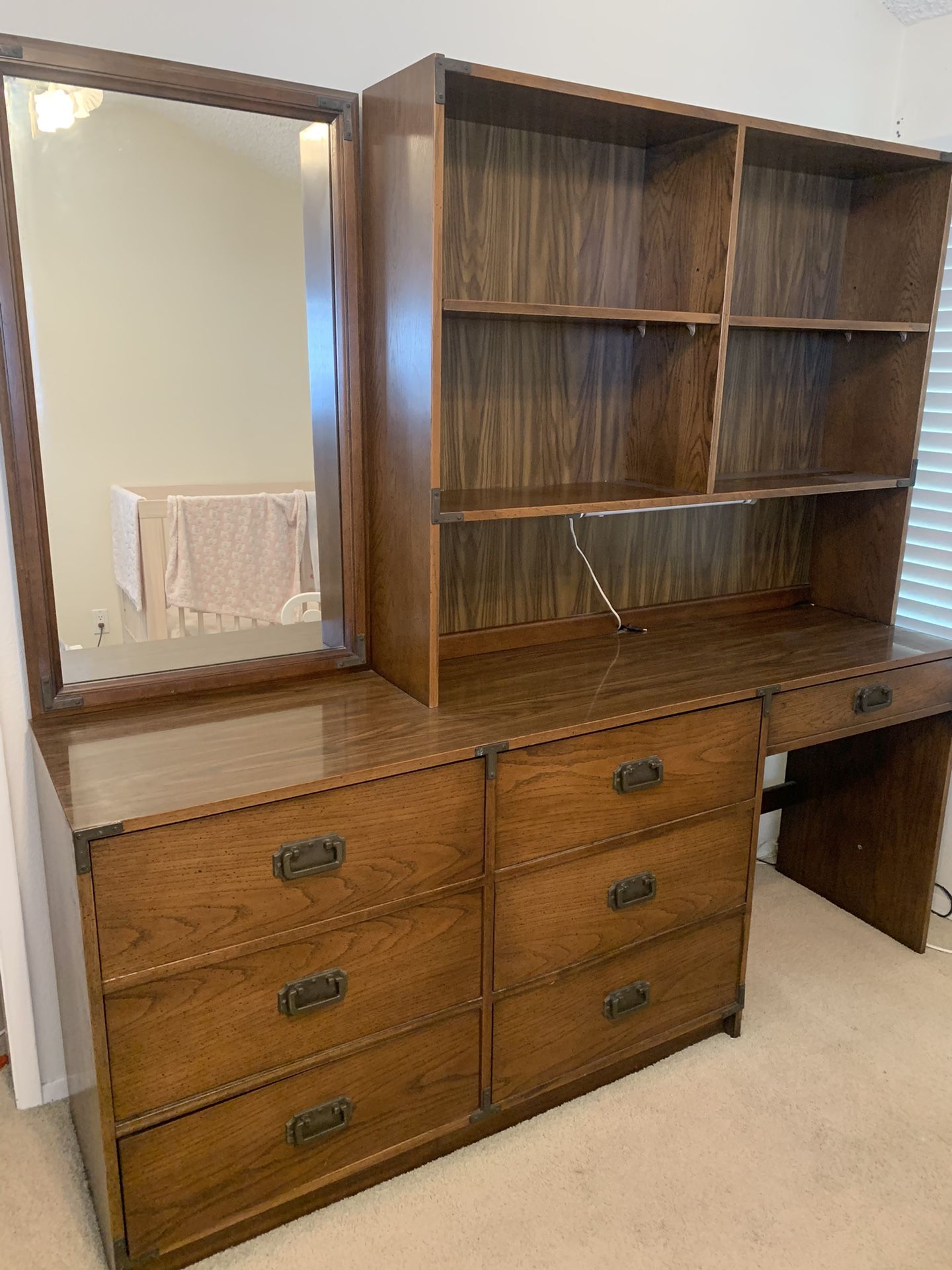 Solid Wood dresser with mirror and desk