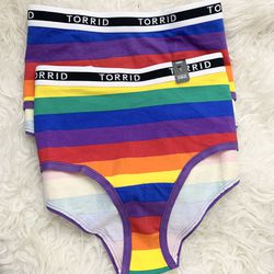 NWT bundle of 2 women's TORRID rainbow striped panties for Sale