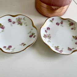 Vintage Haviland & Co Limoges France Rose Floral Trinket Ring Dish Or Butter Pat Dish For Tea Party