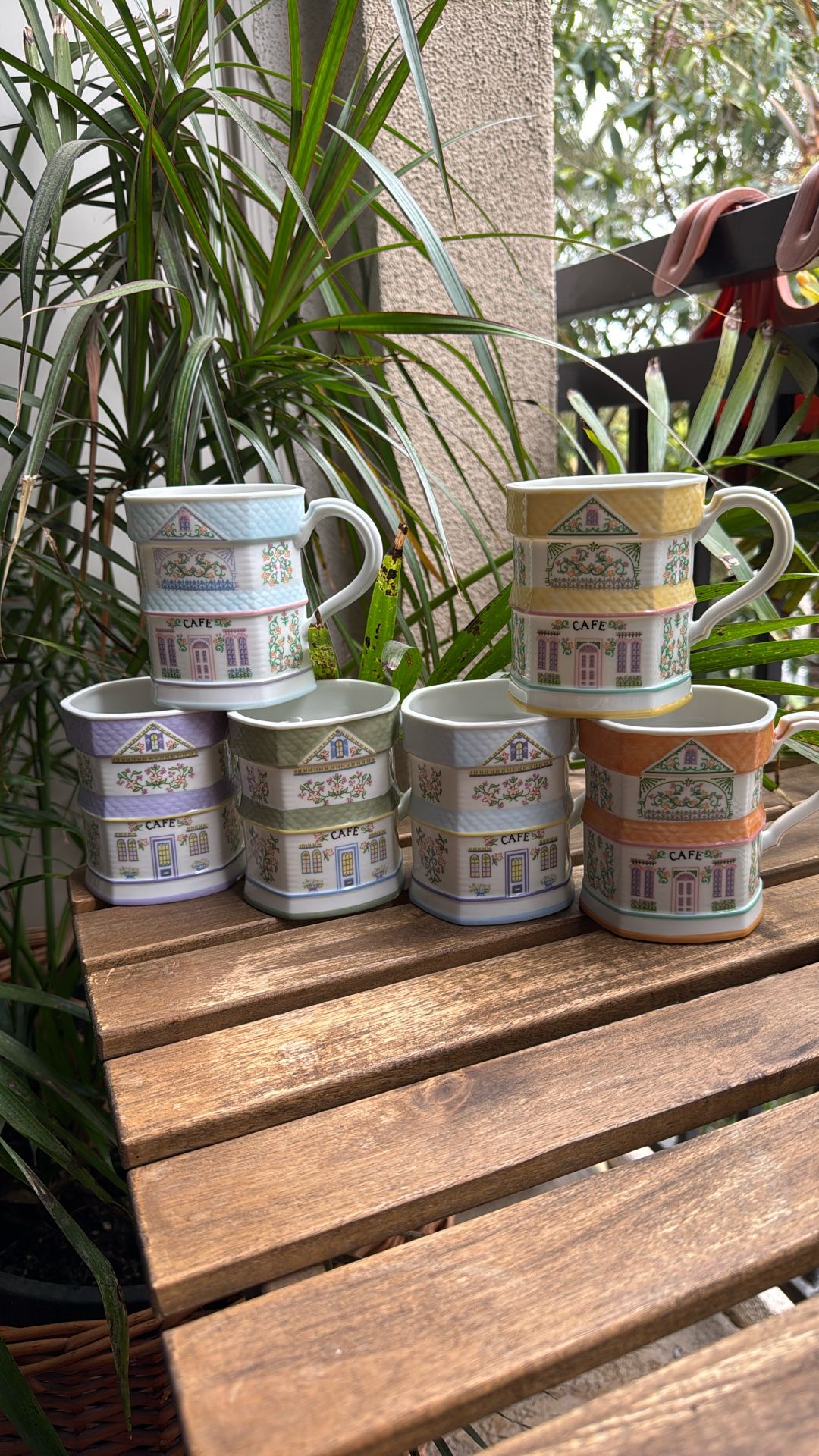Lenox 1992 The Village Cafe Mugs Cups Set Of Six Fine Porcelain Victorian