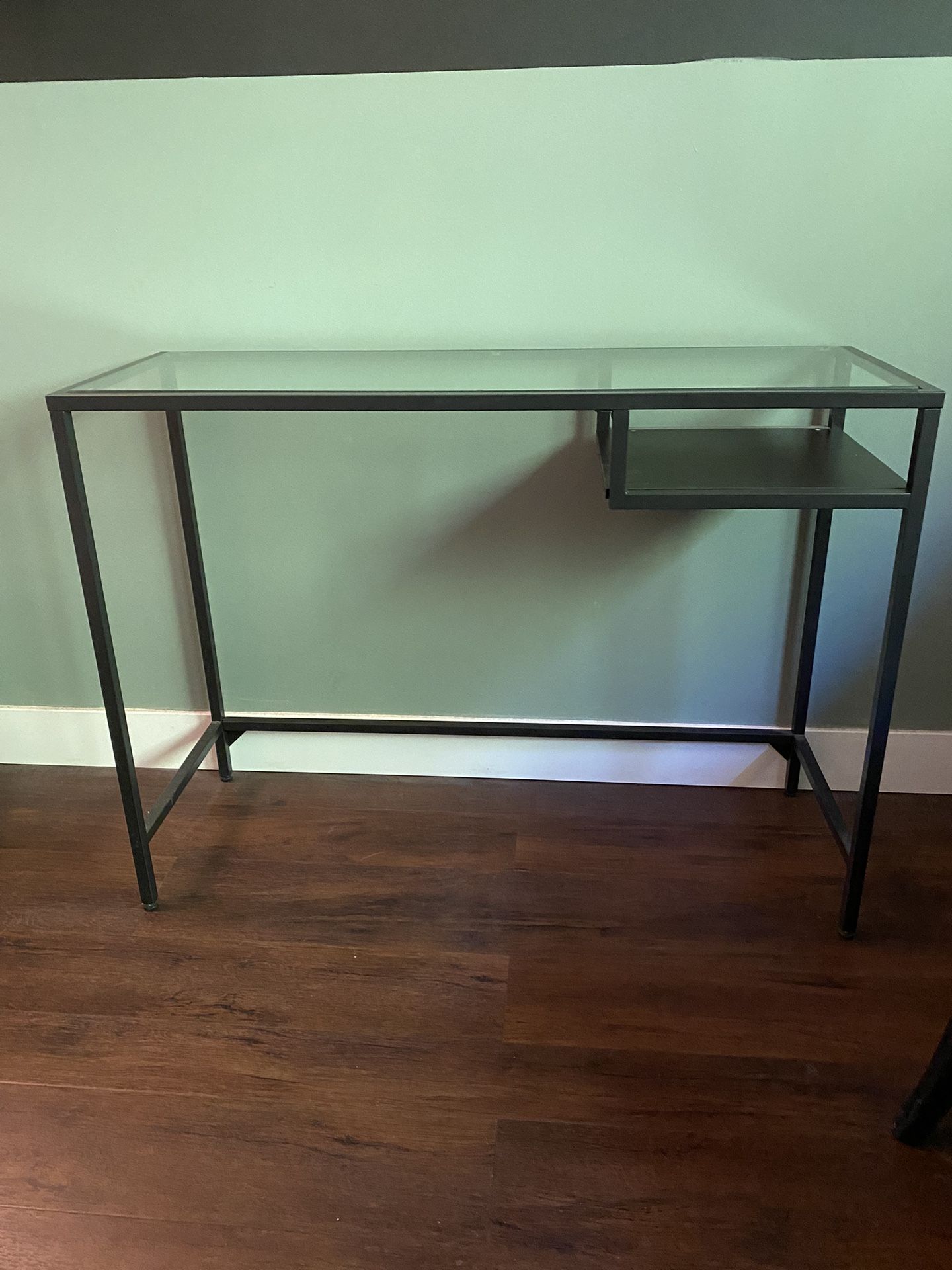 VITTSJÖ Desk table, Black/glass, 39 3/8x14 1/8 "