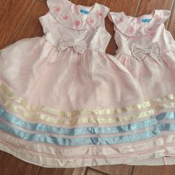 2 Pink Dresses Girl Twin Easter Sz 6 & 8 