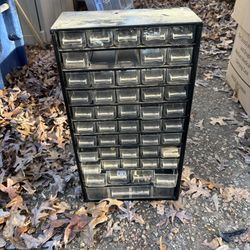 Vintage small metal parts organizer or storage cabinet