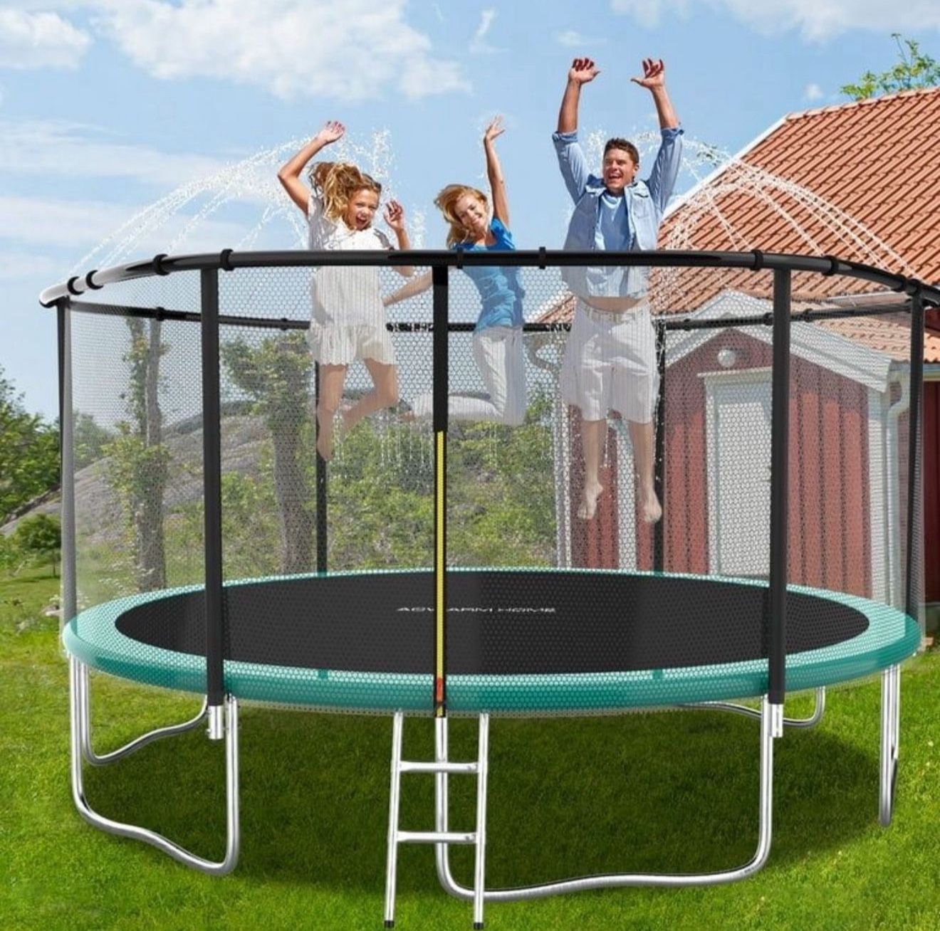 ACWARM HOME 14 FT Trampoline for Kids, Trampoline with Enclosure Net, Backyard Trampoline with Ladder, Outdoor Recreational Trampoline