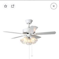 TWLITE 42 Inch Indoor Ceiling Fan with Pull-Chain and Three LED Light Bulbs Base, Traditional 3-Speeds Reversible Blades Ceiling Fan (White)