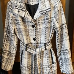Women’s Tweed Plaid Coat jacket, Size L