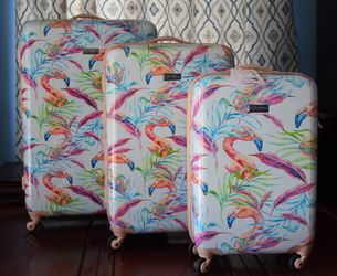 RARE 3 Pc Set Jessica Simpson Blue Mint Island Hop Flamingo Tropical Rolling Hardside Luggage Spinner Suitcase for Sale in Santee CA OfferUp