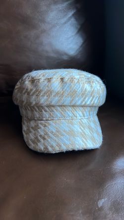 Girl’s Newsboy Cap Hat Beige/White Houndstooth Lined One Size Polyester